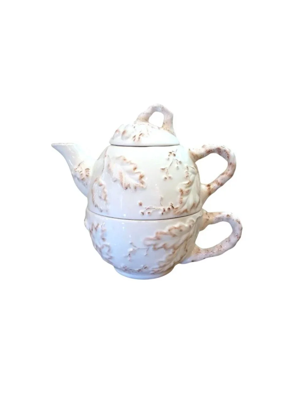 Vintage Tea For One Cup Teapot W Lid Shabby Chic Cottage White 3 Piece Set 7